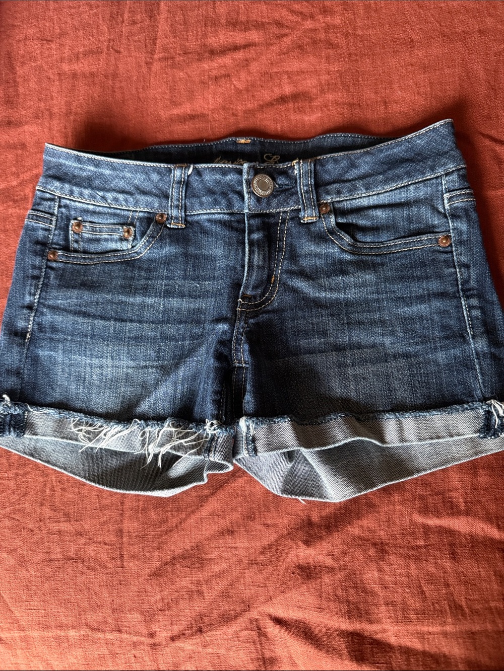 American Eagle Outfitters Dark Blue Rolled Hem Denim Shorts